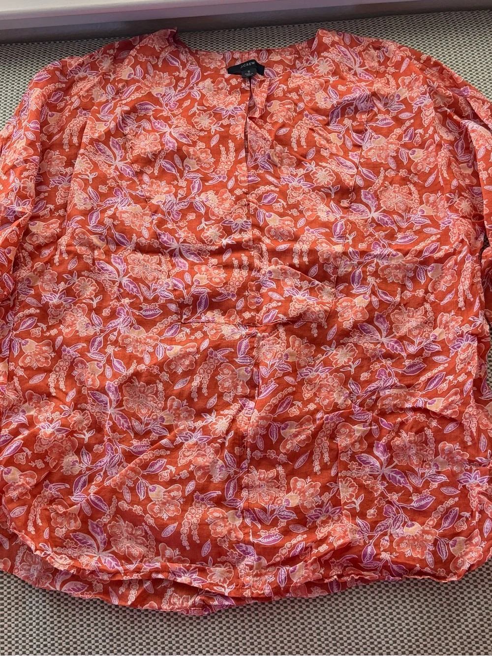 J. Crew Rusty-Orange Floral Ramie Fabric Split-Neck Tunic #129